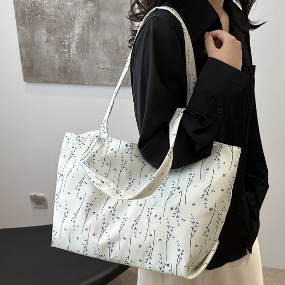 Handbags - Medium Nylon Classic Style Sewing Thread Square Zipper Chic Floral Tote Bag